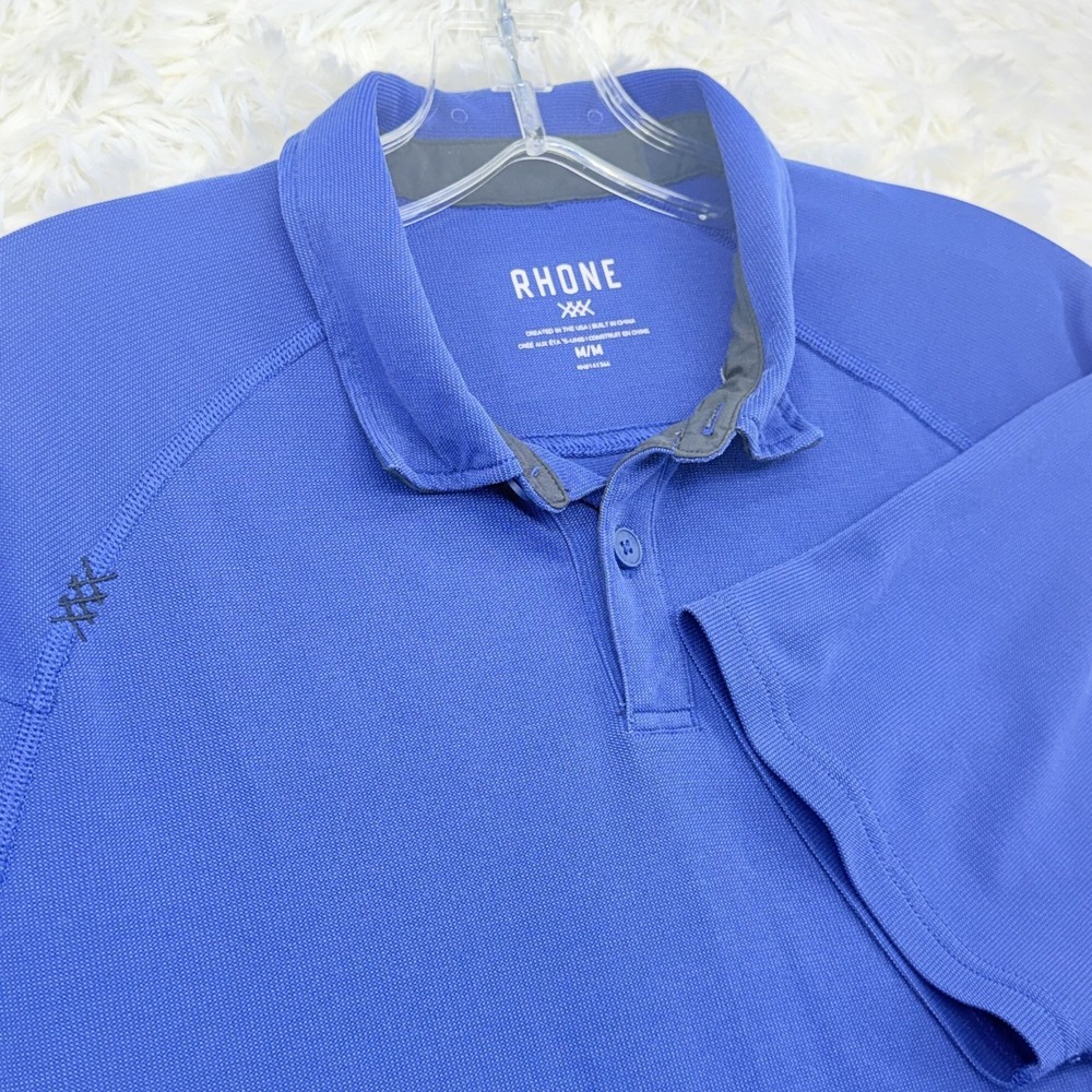 Rhone Delta Pique Polo Shirt Mens M Blue Performance Golf Stretch Athletic